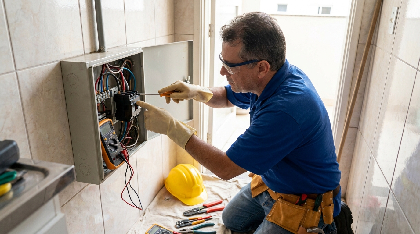 Eletricista instalando disjuntor em Santo André‑SP