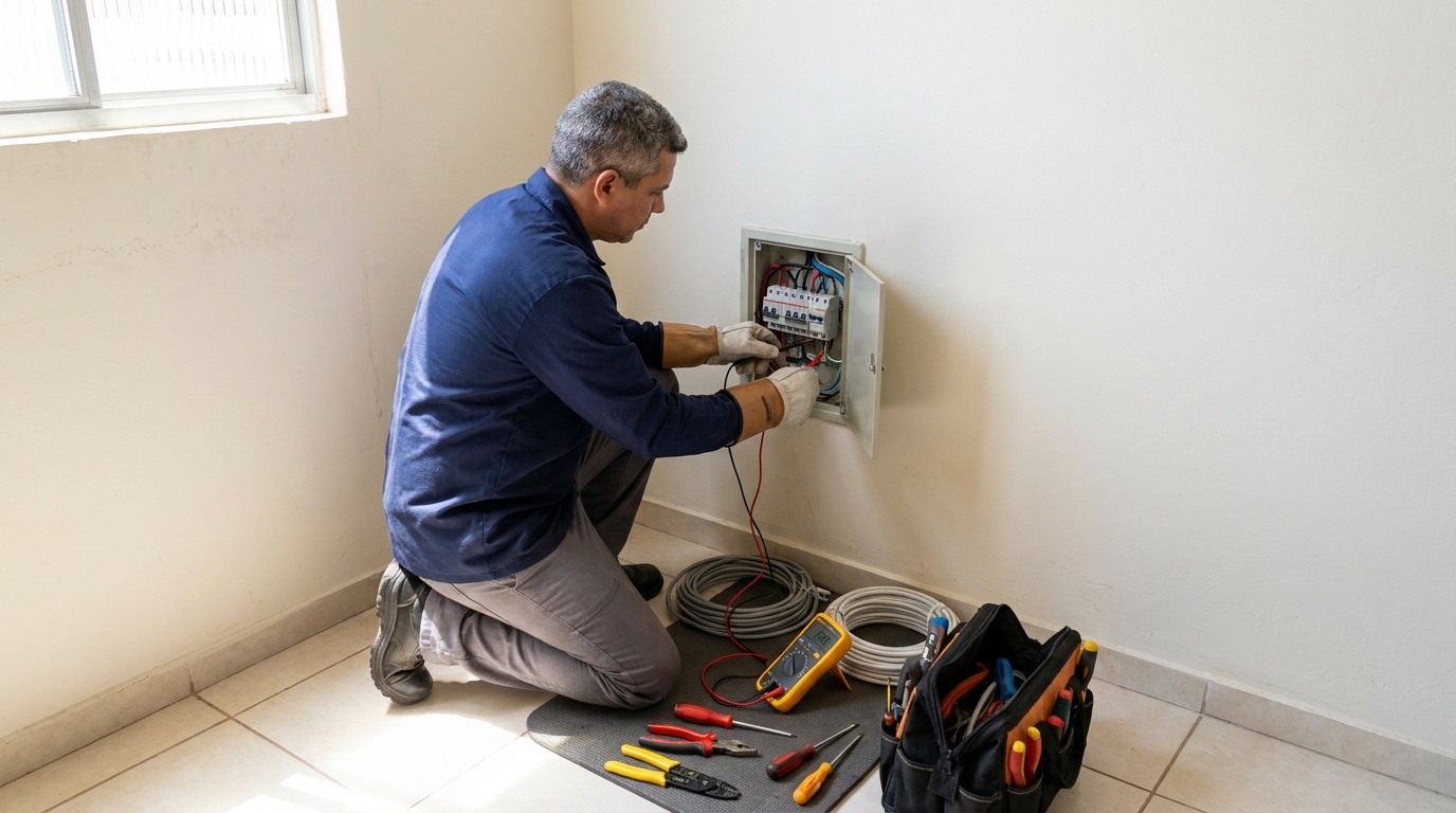 Eletricista realizando manutencao em Santo André‑SP