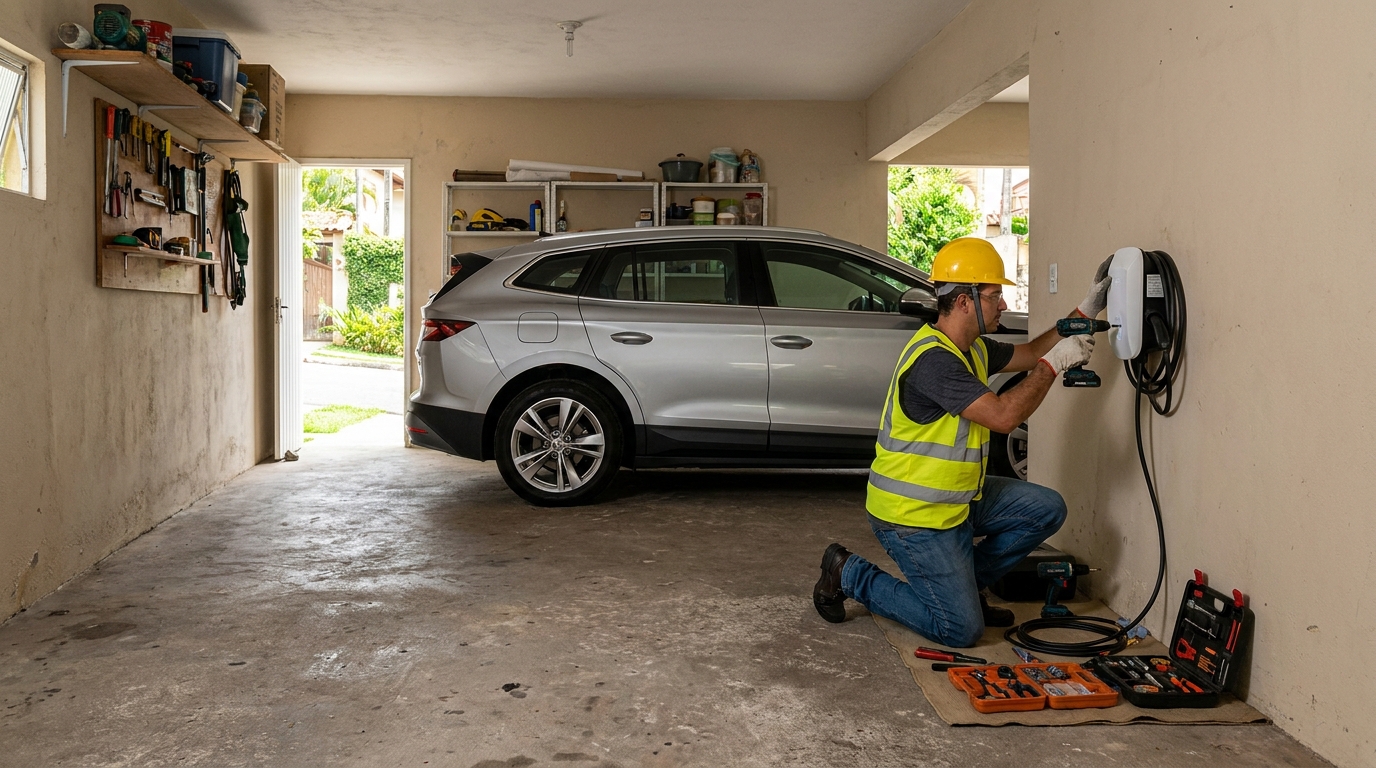 Instalacao de carregador de carro eletrico residencial em Santo André‑SP